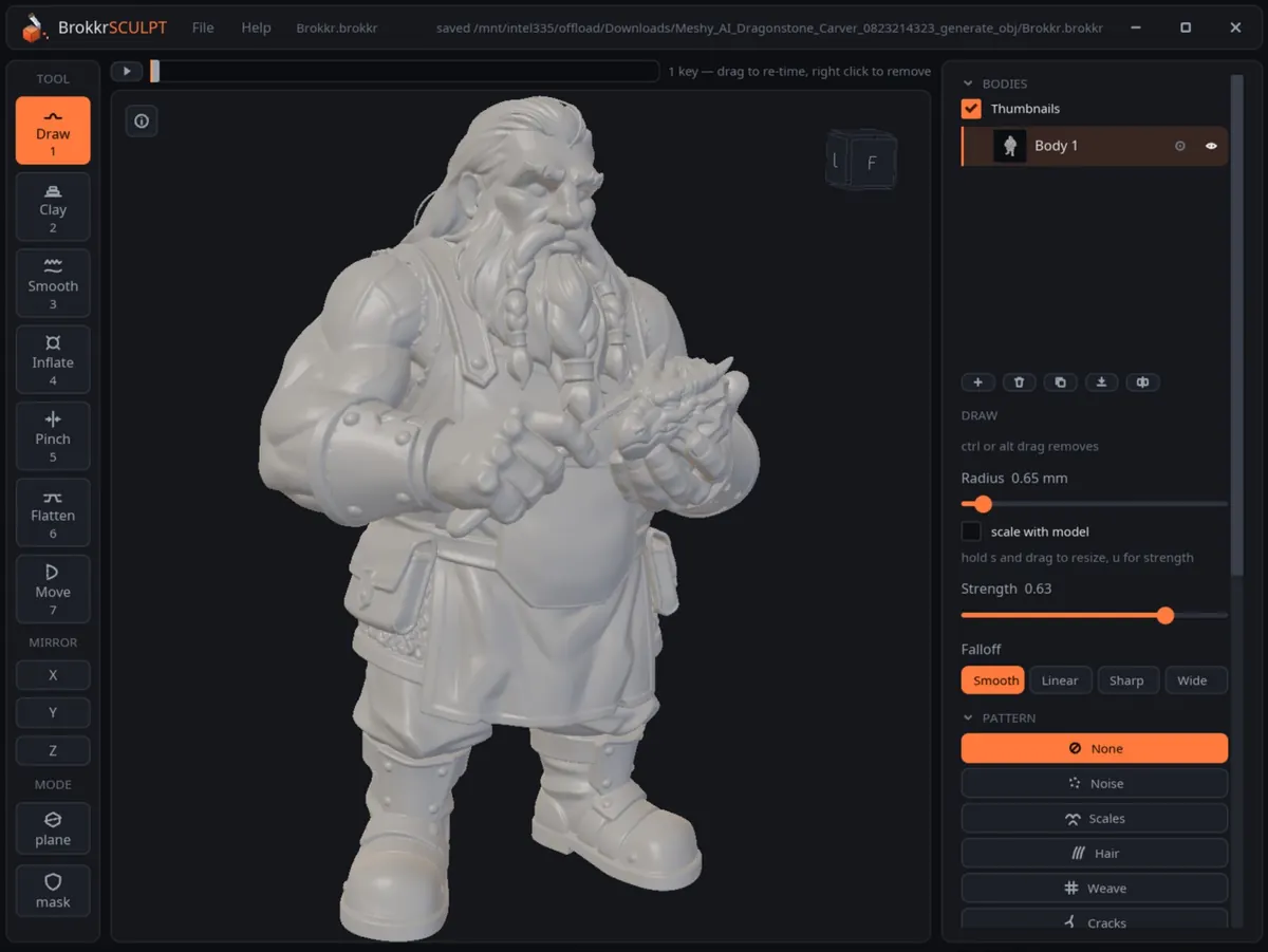 A dwarf character being sculpted in BrokkrSculpt